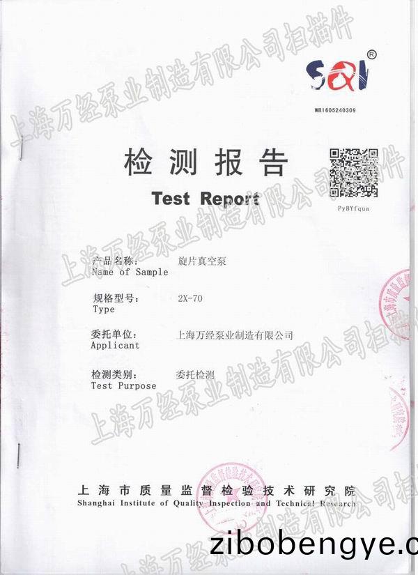 鏇(xuan)片(pian)真空(kong)泵檢(jian)測(ce)報(bao)告